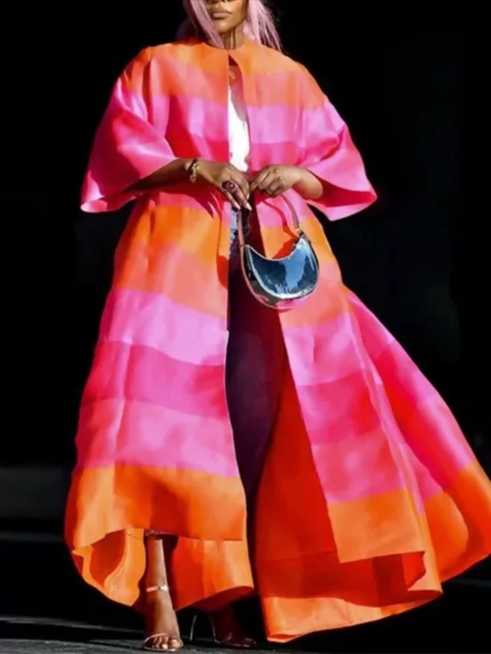 💓Bright Pink and Orange Striped Maxi Kimono🧡 - Picture 2 of 7